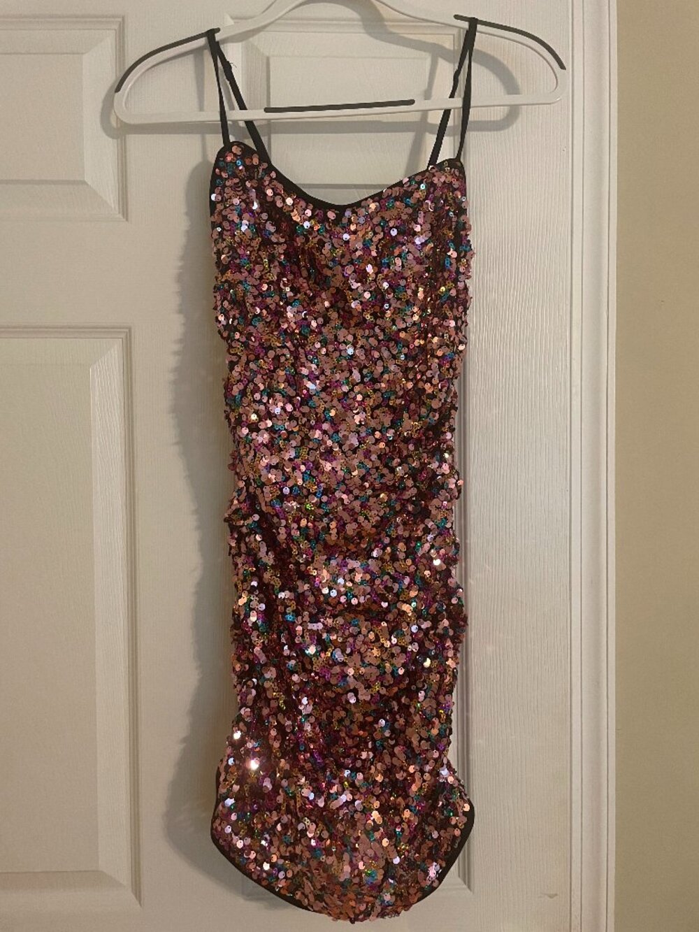 Lulus Radiant Impression Pink Multi Sequin Bodycon Mini Dress, size xs